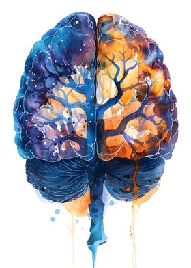 Brain Tree Watercolor Art