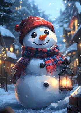 Smiling Snowman with Lantern Christmas