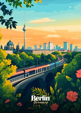 Berlin Cityscape with Train