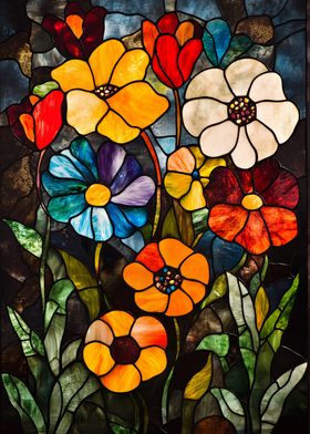 Stained Glass Floral Panel