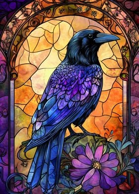 Raven Gothic Stained Glass