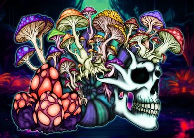 Skull & Mushroom Psychedelic Art