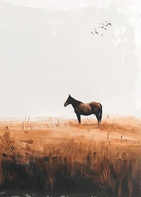 Lone Horse in Field