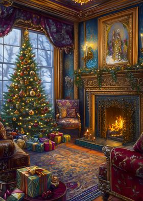 Christmas Fireplace Painting