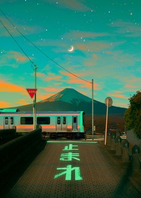 Train Under Starry Sky