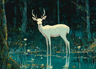 White Deer in Forest