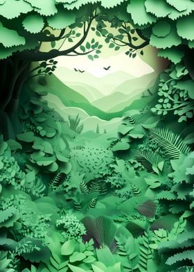 Papercut Forest Landscape