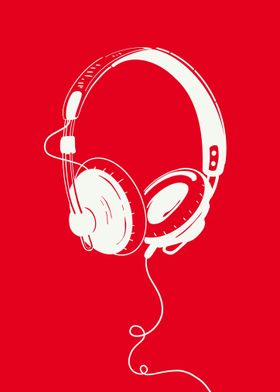 White Headphones on Red