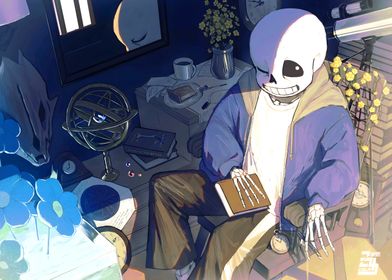 Undertale Sans Reading in His Room