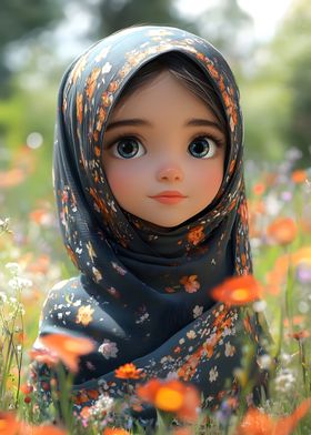 Cute Cartoon Girl in Hijab