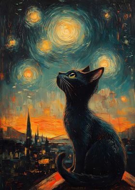 Cat Starry Night