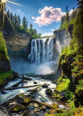 Majestic Waterfall in Forest