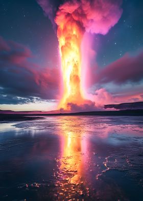 Volcanic Eruption at Night