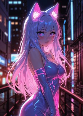 Anime Girl in Pink neon