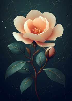 Elegant Rose Blossom Japanese Landscape