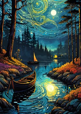 Starry Night Lake