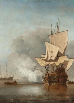 Sailing Ship with Smoke