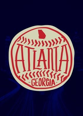 Atlanta Georgia Hand-Illustrated Baseball Typography Art