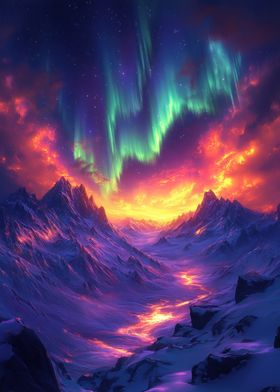 Aurora Borealis Mountain Landscape