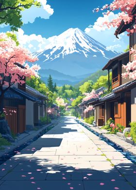 Japanese Village with Mt. Fuji