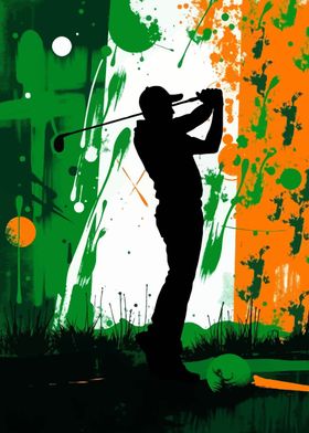 Golf Silhouette with Irish Flag