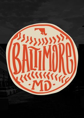 Baltimore Maryland Hand-Illustrated Baseball Typography Art