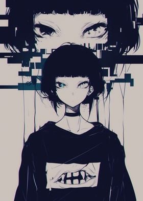 Anime Girl with Glitch Effect