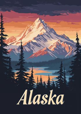 Alaska Mountain Sunset Poster