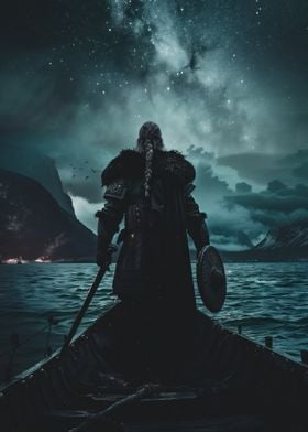 Viking under Night Sky