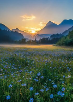 Sunrise Over Flower Field