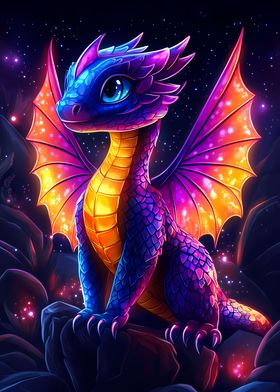 Cute Neon Purple Baby Dragon