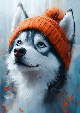 Husky in a Red Beanie