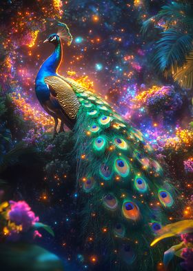 Peacock in a Dreamy Forest