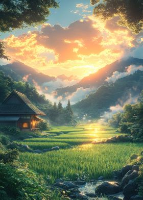 Japanese Countryside Sunset