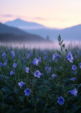 Purple Flowers in Foggy Field