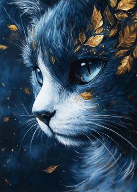 Blue Cat with Golden Leaves