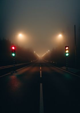 Foggy Road at Night