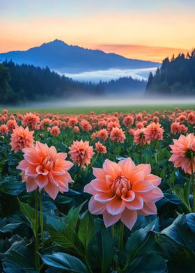 Peach Dahlias at Sunrise