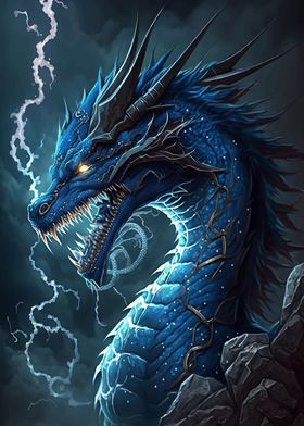 Blue Dragon with Lightning