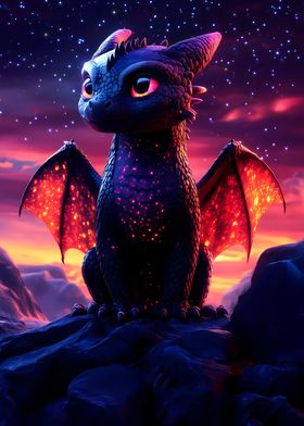 Cute Baby Dragon at Sunset