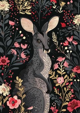 Kangaroo in Floral Garden