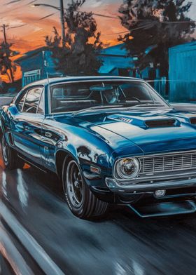 Blue Muscle Car Painting