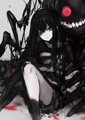 Dark Anime Girl with Monster