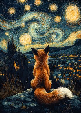 Fox Under Starry Night