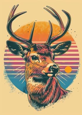 Retro Deer Sunset Reindeer