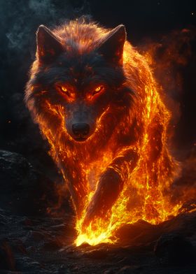 Alpha Wolf in flames