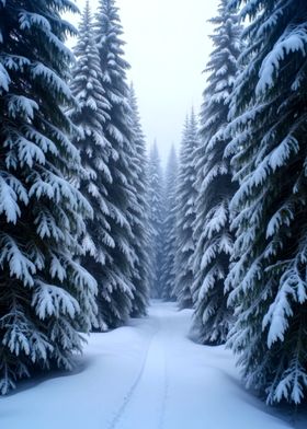 Snowy Forest Path