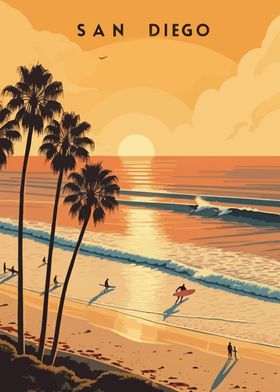 San Diego Sunset Beach Travel Poster