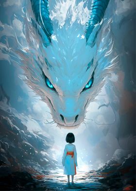 Dragon and Girl Vector Art