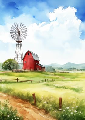 Red Barn and Windmill